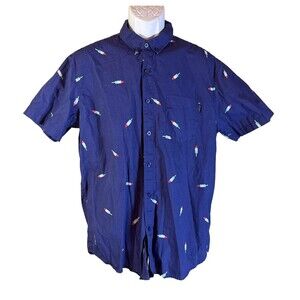 MOLOKAI Men's Short Sleeve Button Down Bomb Pop Design Shirt Purple‎ XL